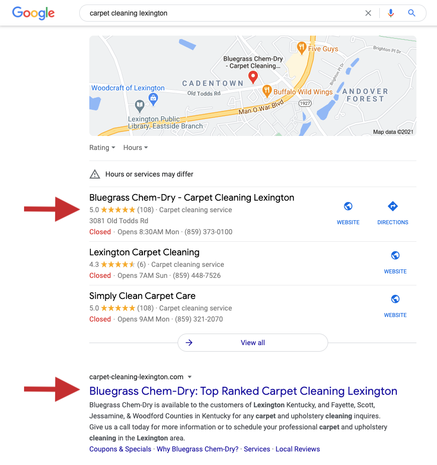 Bluegrass Chem Dry Local SEO Results